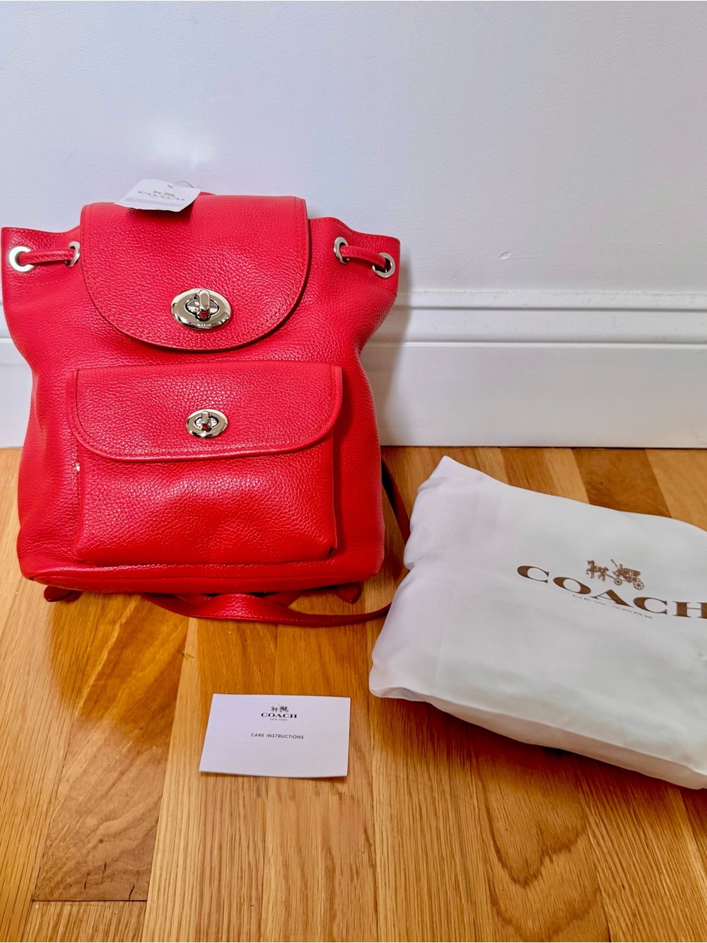 NWT Coach Mini Turnlock Rucksack Pebble Leather Red